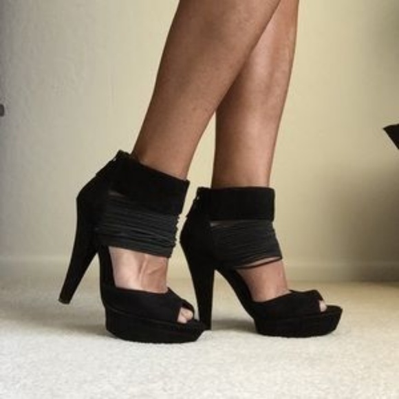 Sexy Black Suede Heel Heidi Klum 35.5 1/2 leather - Picture 3 of 6